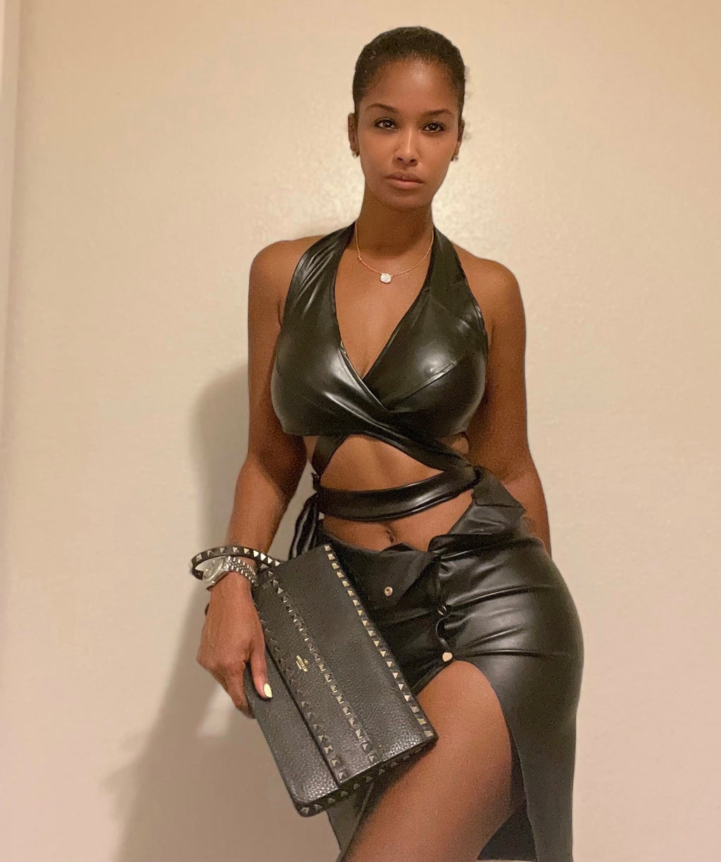 “Sheila” leather belted top