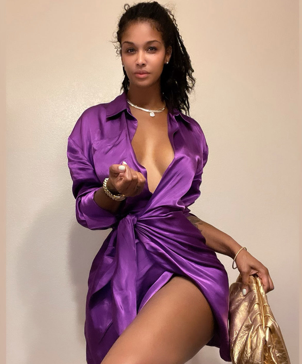Purple Satin Wrap Dress