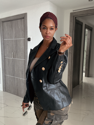 Leather Blazer with Gold Hardware