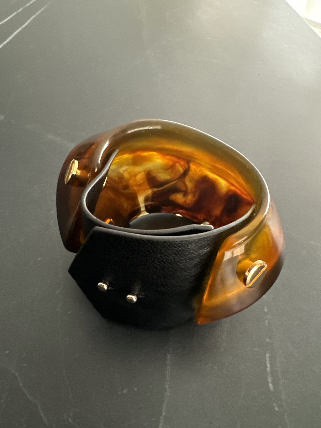 Leather and wood cuff