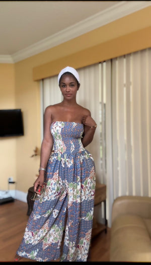 Strapless Multi- Print Jumpsuit