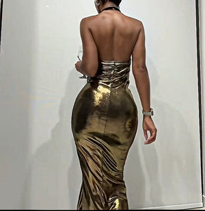 Demure Metallic Dress